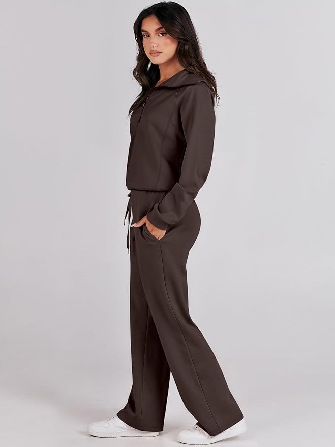 ANRABESS Women’s 2 Piece Outfits Half Zip Sweatshirt & Wide Leg Pants Airport Travel Lounge Matching Sets Sweatsuits Clothing