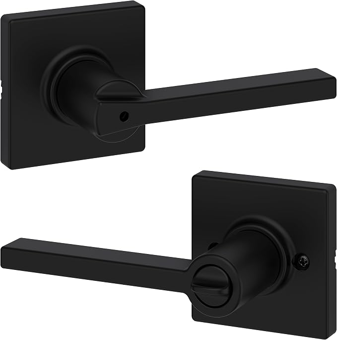 Kwikset Casey Hallway Passage and Bed/Bath Privacy Door Handle 6 Pack, 3 Passage Levers and 3 Privacy Levers, Matte Black Reversible Interior Handles, with Microban