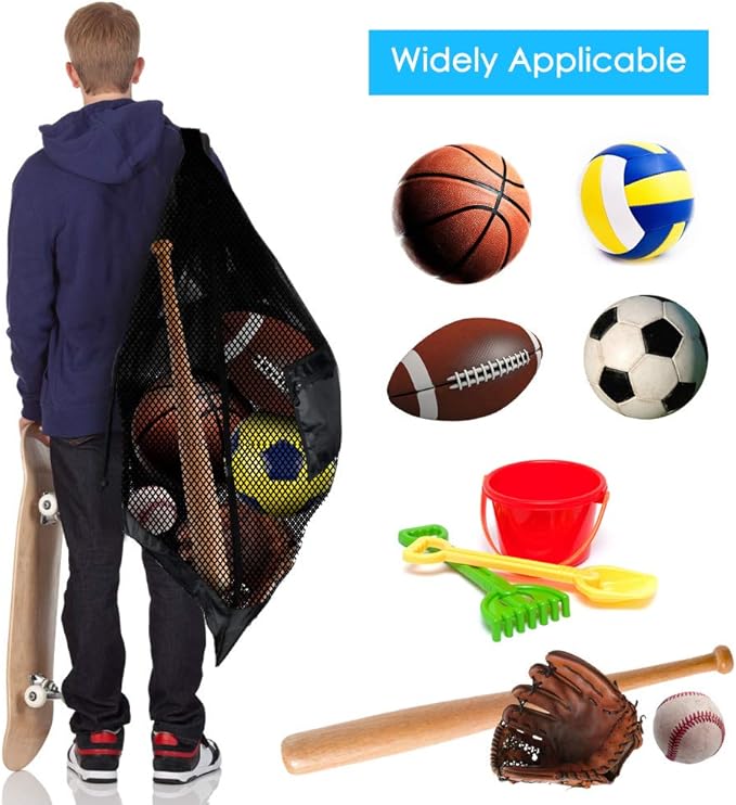 BROTOU Thickened Extra Large Sports Ball Bag Mesh Socce Ball Bag Heavy Duty Drawstring Bags Team Work for Holding Basketball, Volleyball, Baseball, Swimming Gear with Shoulder Strap