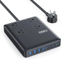 200W Charging Station,12-in-1 USB C Power Strip with Flat Plug and 5ft Extension Cord,4 AC Outlets,4 USB-A,4 USB-C Ports for iPhone 17/16/15,65W PD Fast Laptop Charger for MacBook, Home, Office, Dorm