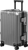 Krute Carry On Luggage 20 inch Aluminum Frame Luggage with Spinner Wheels Hardshell No Zipper PC+ABS TSA Lock Zipperless Suitcases Gray