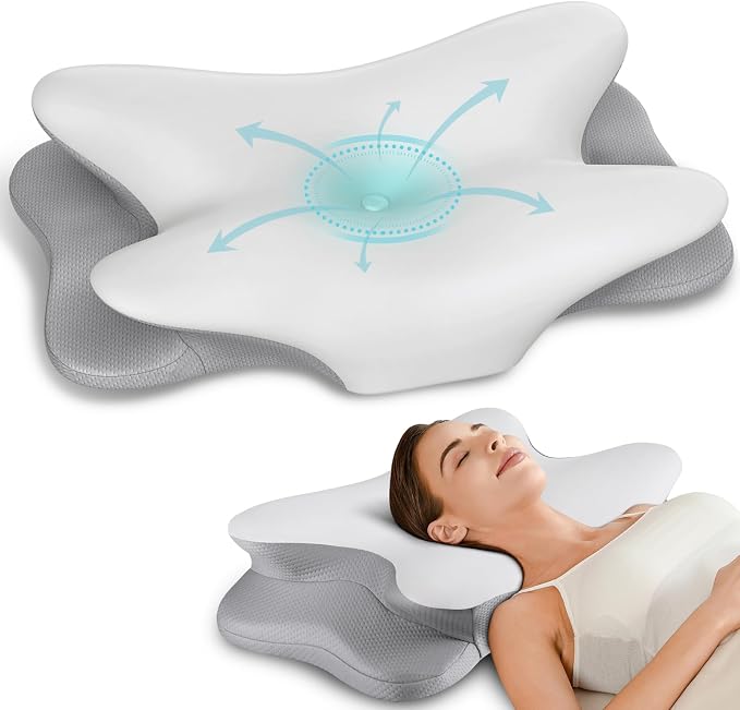 Cervical Pillow for Neck Pain Relief, Ergonomic Neck Pillow for Sleeping, Contour Pillow for Neck Support, Memory Foam Pillows for Reading & Bed Rest Pillows for Sleepers (Light Gray)