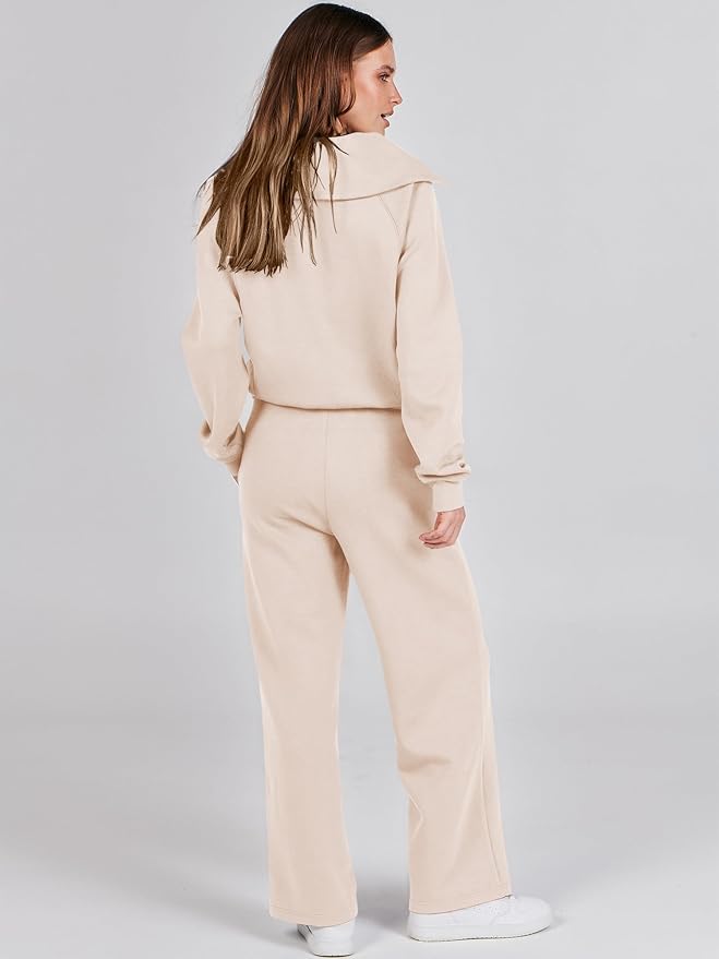 ANRABESS Women’s 2 Piece Outfits Half Zip Sweatshirt & Wide Leg Pants Airport Travel Lounge Matching Sets Sweatsuits Clothing