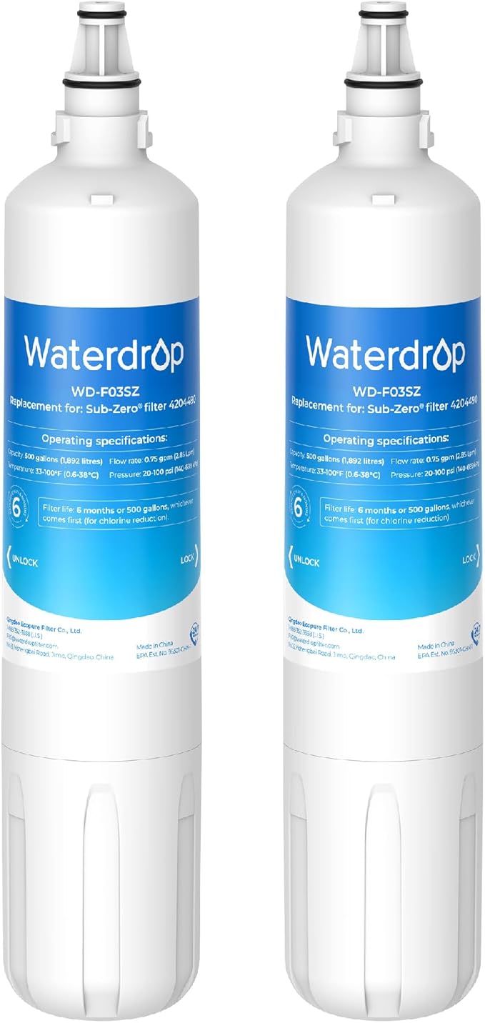 Waterdrop 4204490 Water Filter Replacement for Sub-Zero® 4204490, 4290510, 9030868, 7007067 Refrigerator Water Filter, Pack of 2