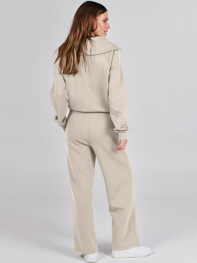 ANRABESS Women’s 2 Piece Outfits Half Zip Sweatshirt & Wide Leg Pants Airport Travel Lounge Matching Sets Sweatsuits Clothing
