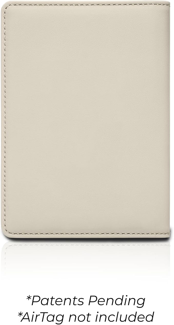Kings Loot Passport Holder Wallet – RFID Blocking Leather Travel Wallet with Built-in Airtag Holder – Holds 1-6 Cards & Passport – Easy Pull Tab – Slim & Stylish Wallets (Ivory)