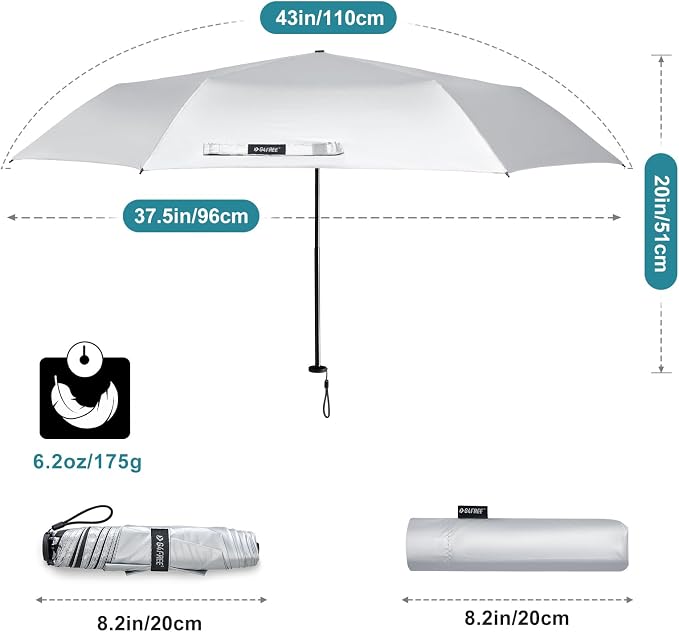 G4Free 43in Mini Travel Umbrella Ultralight Carbon Fiber UPF 50+ Umbrella | UV Protection, Sun Block, For Sun, Super Slim, Small Size, Weighs Only 4 oz, Compact Design, For Travel, For Purse, Women Use