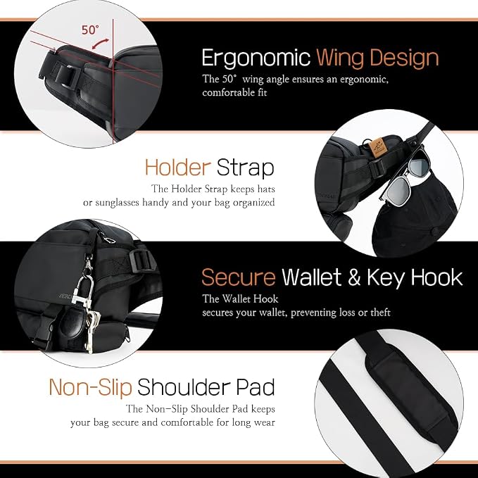 Anti Theft Sling Crossbody Bag, Design for Travel, 6L, TSA lock, waterproof, secure storage, compact, stylish