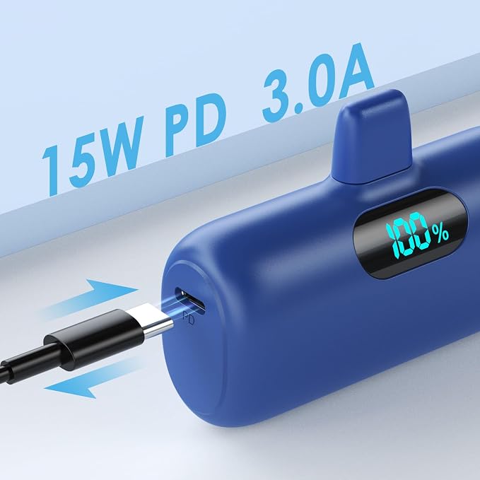Feob Small Portable Charger for iPhone 14/13,Upgraded 5000mAh PD Fast Charging Power Bank,Mini Plug-in Battery Pack Backup foriPhone 14/14 Pro Max/13/13 Pro/12 Pro/11/XS/XR/X/8/7/6 etc-Navy