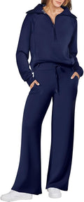 ANRABESS Women’s 2 Piece Outfits Half Zip Sweatshirt & Wide Leg Pants Airport Travel Lounge Matching Sets Sweatsuits Clothing
