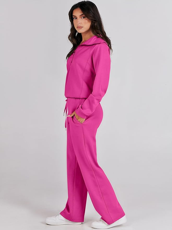 ANRABESS Women’s 2 Piece Outfits Half Zip Sweatshirt & Wide Leg Pants Airport Travel Lounge Matching Sets Sweatsuits Clothing