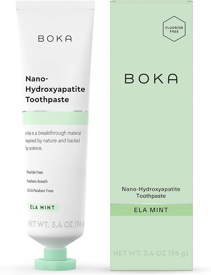 Boka Fluoride Free Toothpaste, Nano Hydroxyapatite Toothpaste, Appropriate for Sensitive Teeth - for Adult Oral Care - Ela Mint Flavor, 3.4 Fl Oz 1Pk US Manufactured
