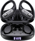LEEMC Wireless Earbuds, Bluetooth Headphones 5.4, 80Hr Playtime Ear Buds with Hooks for Sports, Noise Canceling, LED Display, IPX7 Waterproof Earphones for Workout Running, Onyx