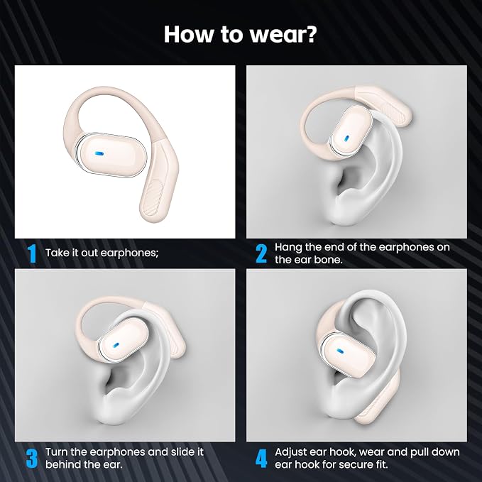 TRAUSI Open Ear Wireless Earbuds Bluetooth Headphones, 80H Playtime Stereo Ear Buds with ENC Noise Cancelling, Fast Charging, IPX7 Waterproof Sports Earphones with Earhook for Running/Workouts White