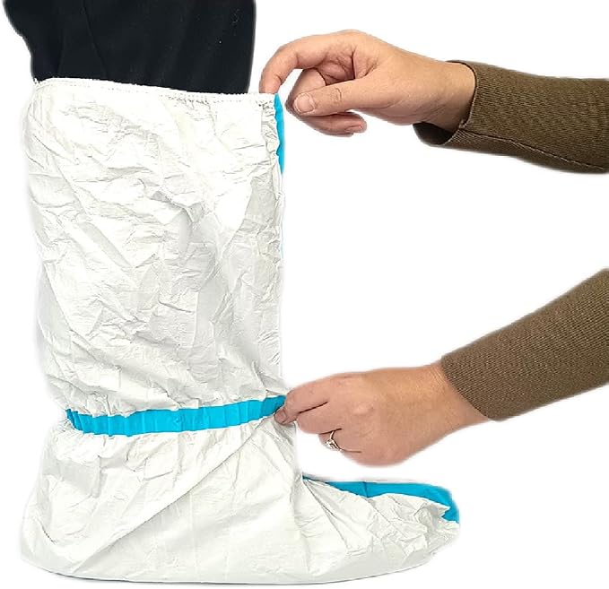 ZMDREAM Pack of 120 Disposable Hazmat Boot and Shoe Covers Knee High Long Booties White (White_Pack of 120)