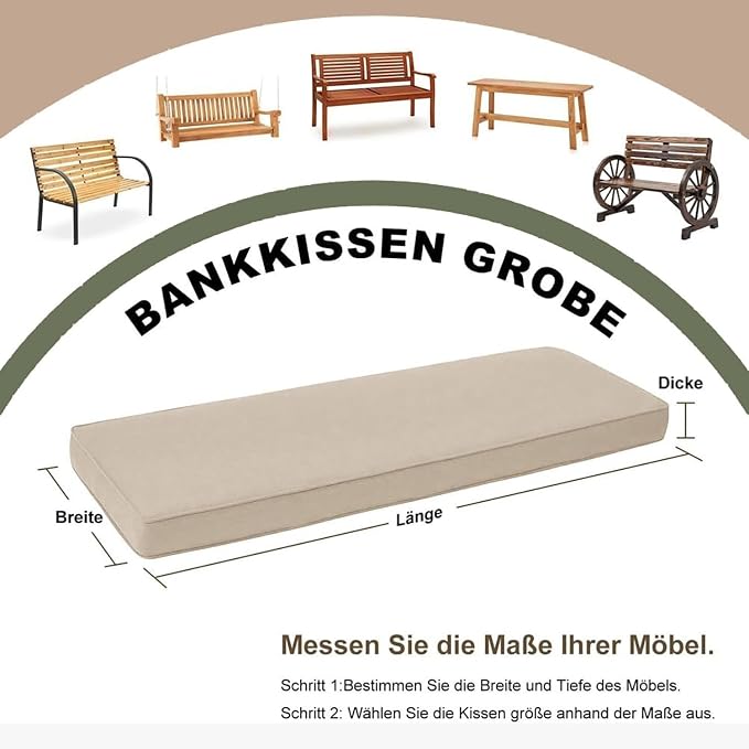 Outdoor Bench Cushion 36x18/40x16/48x16 Waterproof Patio Furniture Cushions Garden Sofa Settee Couch Swing Pads with Ties(9,59x18x3 in)