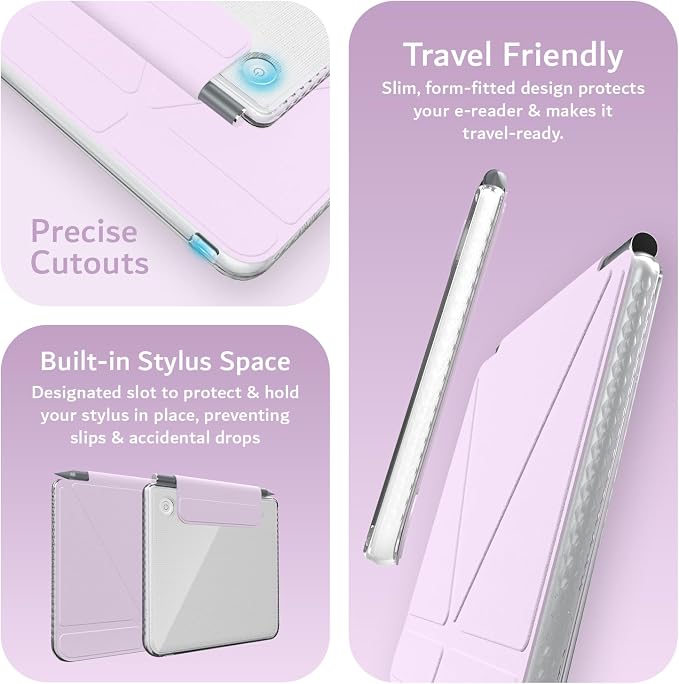 TUDIA M-FLIP Detachable Clear Magnetic Case for Kobo Libra Colour (2024) - [Auto Wake/Sleep] Shockproof Slim Transparent Back Magnetic Fold Cover with Stylus Holder (Purple)