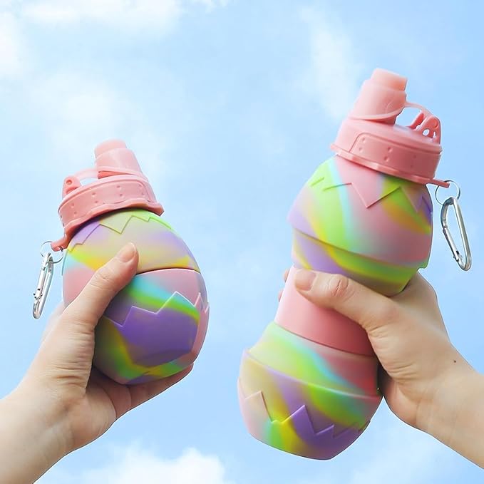 Collapsible Silicone Water Bottle || 600 ML Folding Water Bottle With Straw And Hook || Portable Water Bottle For Hiking, Camping, Sports, Road Trips, Outdoor (Pack Of 1) (Eggshell Shape)