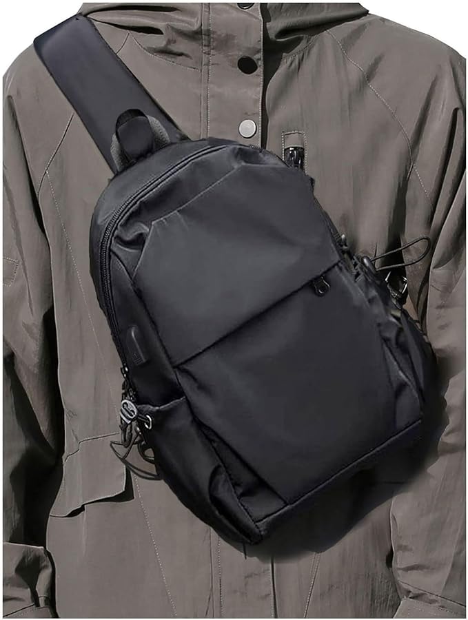 SEAFEW Medium Black Black Sling Bag for Men and Women - Sport Crossbody Backpack for Pickleball, Tennis, Racketball