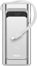 TALIX 10000mAh Portable Charger, 3-Port USB-C Power Bank, 100W Max Fast Charging Battery Pack with Built-in Cables for iPhone 17/16/15 Pro Max,iPad,Samsung Galaxy,Phone, TSA Approved Travel, Silver