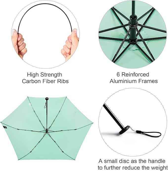G4Free 43in Mini Travel Umbrella Ultralight Carbon Fiber UPF 50+ Umbrella | UV Protection, Sun Block, For Sun, Super Slim, Small Size, Weighs Only 4 oz, Compact Design, For Travel, For Purse, Women Use