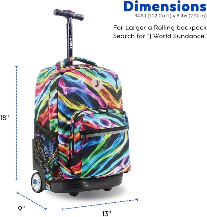 J World Sunrise Kids Rolling Backpack for Girls Boys. Roller Bookbag With Wheels For School, Quantum