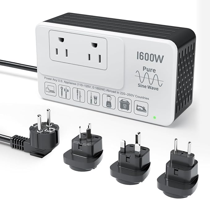1600W 220V to 110V Converter for European International Travel, Universal Power Plug Adapter Voltage Converter US to Europe, Plug & Play, No Limitations - Power Any American Appliances Overseas