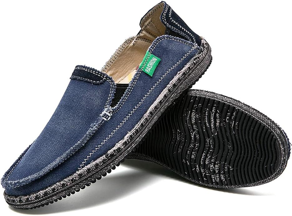 CASMAG Men's Casual Cloth Shoes Canvas Slip on Loafers Leisure Vintage Flat Boat Shoes