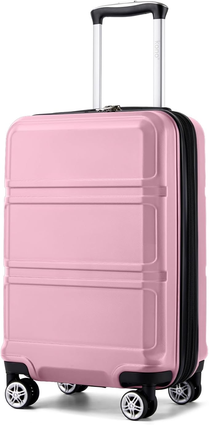 Kono Carry On Luggage 22x14x9 Airline Approved with Spinner Wheels,Lightweight PC+ABS 20 Inch Luggage with TSA Lock,Expandable Hard Shell Carry On Suitcases for Men Women,Pink