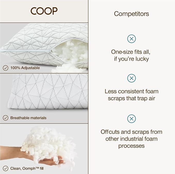 Coop Home Goods Original Crescent Adjustable Pillow, King Bed Pillows for Shoulder, Neck & Head Support, Crescent Foam Pillows - Medium Firm for Back & Side Sleeper, CertiPUR-US/GREENGUARD Gold