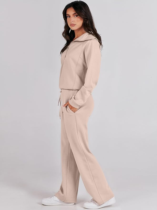 ANRABESS Women’s 2 Piece Outfits Half Zip Sweatshirt & Wide Leg Pants Airport Travel Lounge Matching Sets Sweatsuits Clothing