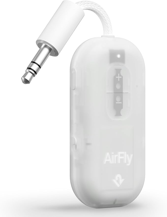 AirFly Pro 2 – Bluetooth Adapter for Airplane, Pair 2 AirPods or Wireless Headphones – 3.5mm AUX Bluetooth Transmitter for Cars, Boats, Treadmills, TVs– Airplane Travel Essentials, Glacial White