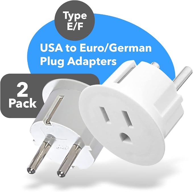 OREI American USA to European Plug Adapter – Type E/F schuko Plug Adapter - Use in Germany, France, & More - CE Certified – for Mobile, Laptop & Camera Chargers - 4 Pack