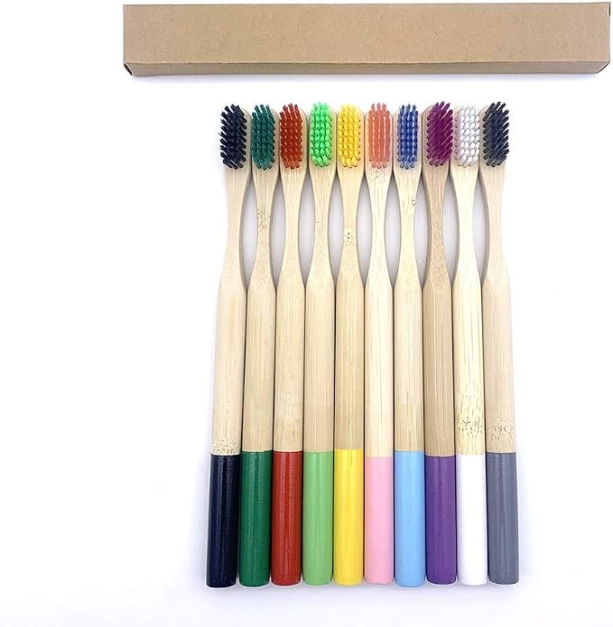 Toothbrush 10 Pcs for Adults Biodegradable Tooth Brush Set Organic Moso with Soft Nylon Bristles