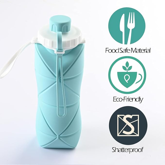 Folding Silicone Water Bottle Sports Water Bottle Outdoor Travel Portable Water Cup Running Riding Camping Hiking Kettle - 600 Ml - (po1), Blue