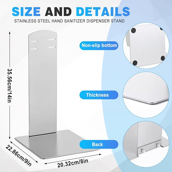 Stainless Steel Countertop Hand Sanitizer Stand Heavy Duty Desktop Soap Dispenser Holder with Drip Tray No-drilling Freestanding Bracket for Wall-mount Dispensers, Office School Public Areas