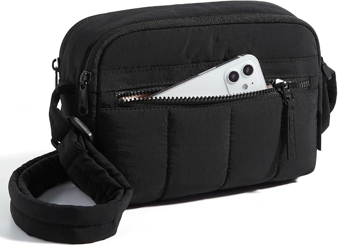 BAGSMART Cross Body Purse, Mini Crossbody Bags for Women Travel Purse, Puffy Shoulder Handbag Wallet with RFID Blocking Slots, Black-small