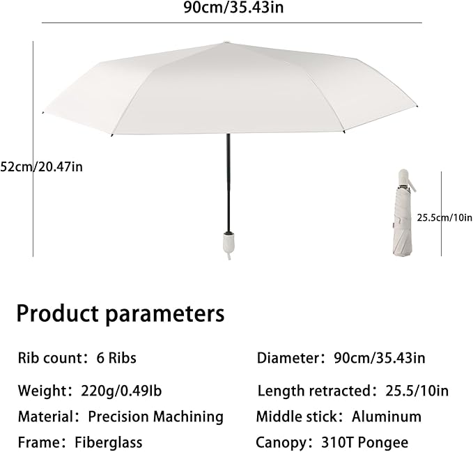 Ultra Lightweight Compact Umbrella 7.8 oz, Auto Open Close Folding Design for Sun & Light Rain, Mini Travel Accessory for Purse & Backpack, Portable UV Protection for Daily Commute, One-Person Use