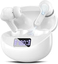 Wireless Earbuds Bluetooth 5.4 HiFi Stereo Headphones with Noise Cancelling Mic, 50H Playback in Ear Buds with LED Digital Display, IPX7 Waterproof Earphones for Office/Running/Workout (White)