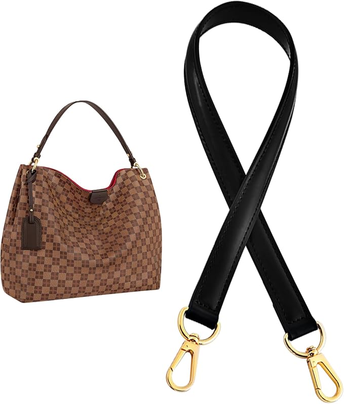 jiesinlov Vachetta Leather Replacement Straps Purse Shoulder Strap Accessories for Graceful Tote Hobo Speedy25 30 Alma And Dauphine pochette neno Bags(W0.7in,L25.6in-Black)