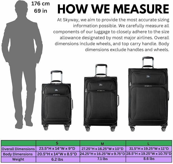 Skyway Epic Softside 2-Piece Luggage Set - Lightweight Suitcase with Wheels | TSA Approved Travel Bag | Spinner Suitcase | Luggage Set with Telescoping Handle, 20", & 28", Black