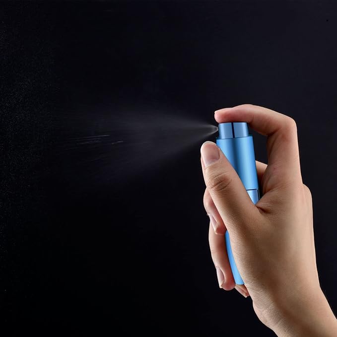 Lil Ray 8ml Portable Mini Perfume Atomizer(4 PCS)，Refillable Empty Small Spray Bottle for Travel, Twist Type Pocket Cologne Sprayer (Matte Black, Pink, Blue, Silver)
