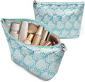 Jacaranda Living Medium Cosmetic Bag – Waterproof PVC-Lined Cosmetic & Toiletry Organizer, Zipper Pouch for Skincare, Makeup & Accessories, Aqua Trellis