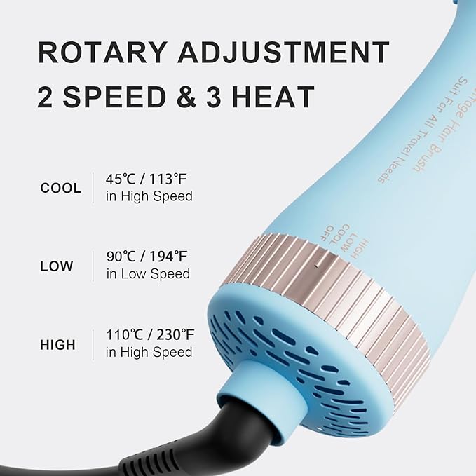 Travel Size Hair Dryer Dual Voltage Hair Styler, 110-240V 2 Inch Oval Jet Brush, Blow Dryer with Universal Adapter for Worldwide Use