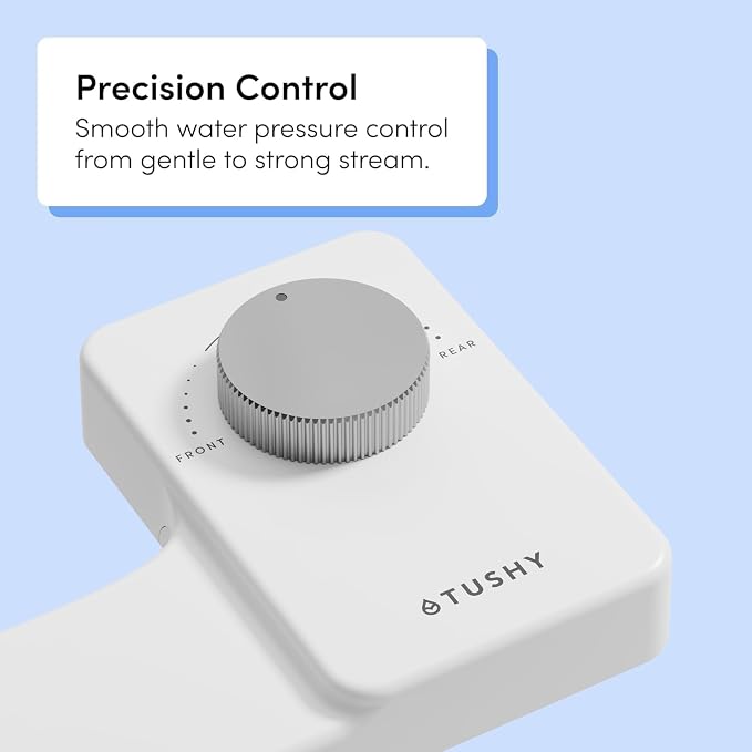 TUSHY NEW Fresh Dual Nozzle Cool Water Bidet: Ultra Slim Toilet Seat Attachment Sprayer with Luxury 2 in 1 Front & Rear, Self-Cleaning, 180º Clean, (DIY Install, 10 Minutes), Matte Silver Knob