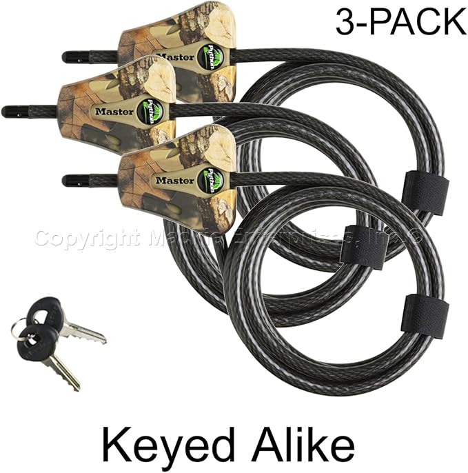 Master Lock - Keyed Alike Python Adjustable Camouflage Cable Locks w/6 Keys, 8418KA CAMO 3-Pack