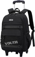EKUIZAI Kids Rolling Wheeled Backpack for Boys Girls Roller Middle School Backpack with Wheels Rolling Bookbag Trolley Bag for Kids，2 Wheels Black
