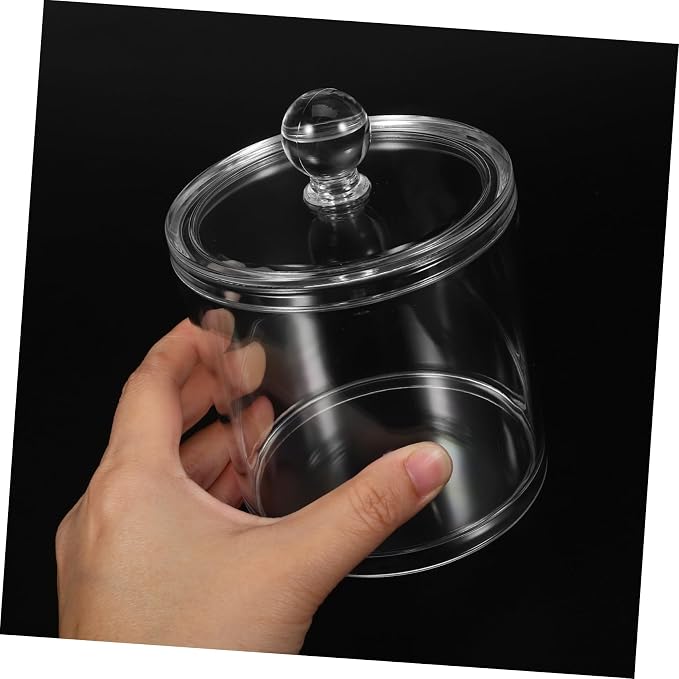 Unomor 2pcs Cotton Swab Holder Lid Round Storage Container for Cotton Balls Pads Makeup Sponges and Hair Accessories Stylish Organizer for Bathroom Bedroom Office and Living Space