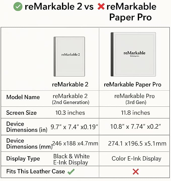 Leather Folio case with Pen Holder for Remarkable 2 Cover(Not Compatible with Remarkable Paper Pro), Genuine Leather Folio Cover for Remarkable 2 Tablet case