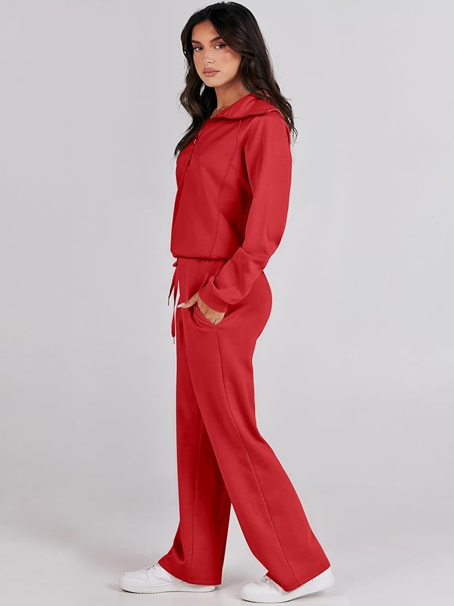 ANRABESS Women’s 2 Piece Outfits Half Zip Sweatshirt & Wide Leg Pants Airport Travel Lounge Matching Sets Sweatsuits Clothing
